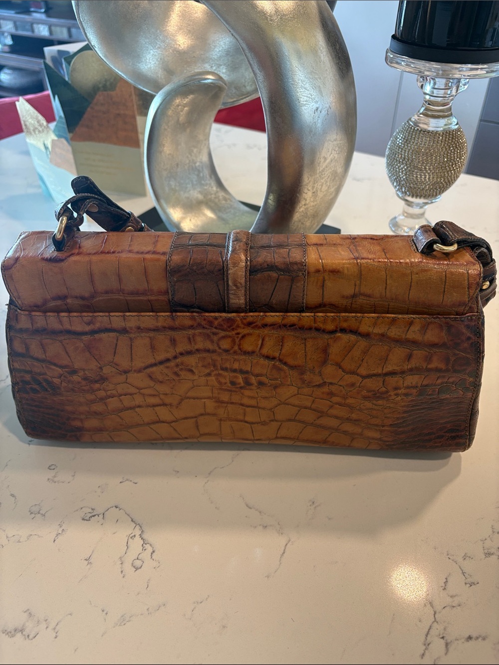 Brown Croc-Embossed Brahmin 25th edition Leather Women’s Shoulder Bag - Picture 5 of 7